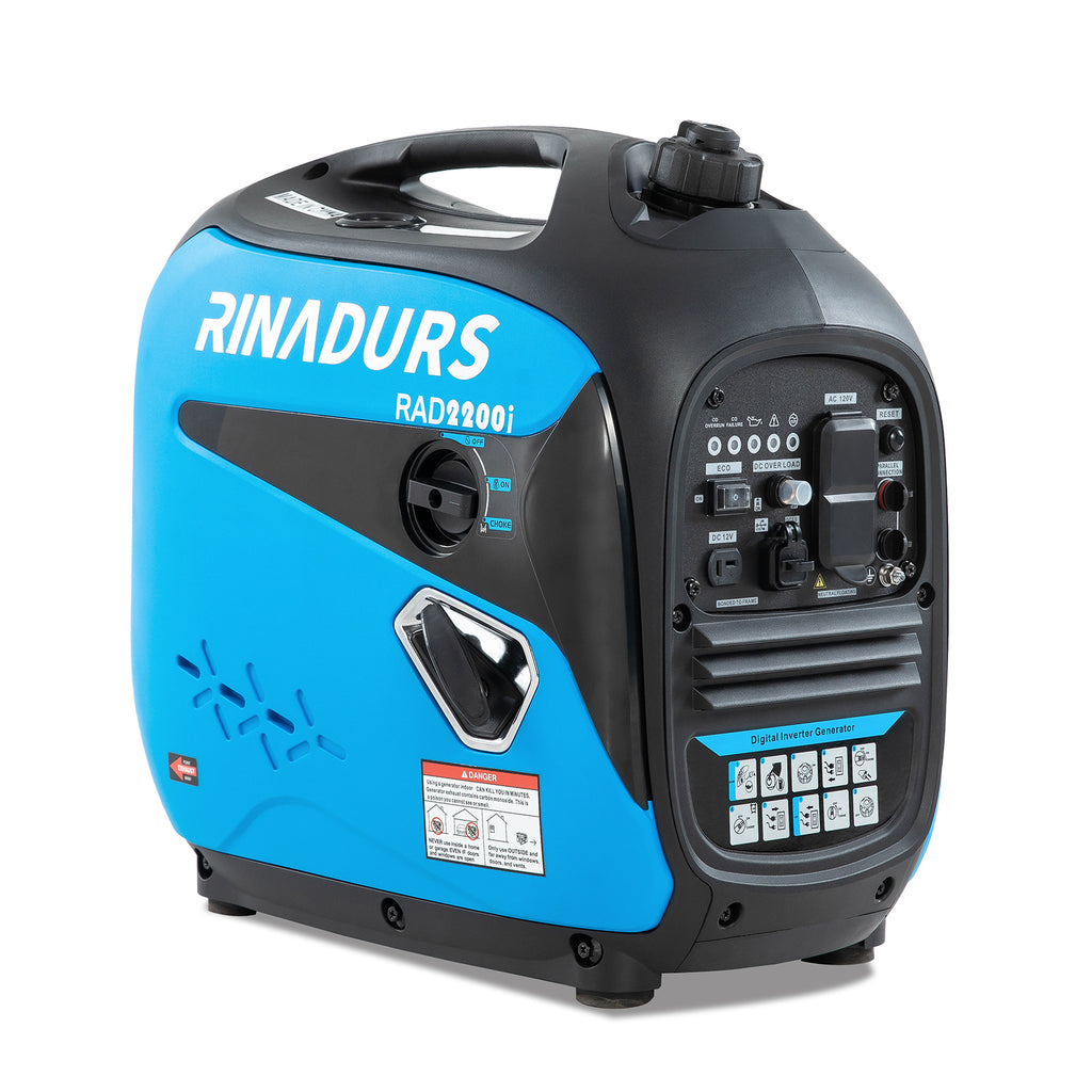 RINADURS 2200W Portable Inverter Generator, Fuel Efficient Gas Powered Generator with CO Sensor, Parallel Ready, Lightweight Power for Camping, Tailgating, Outdoor Use and Emergency Backup