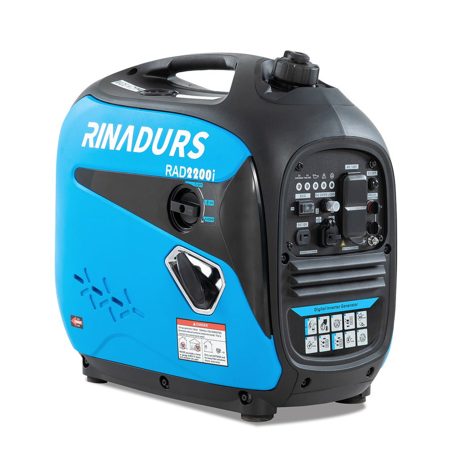 RINADURS 2200W Portable Inverter Generator, Fuel Efficient Gas Powered Generator with CO Sensor, Parallel Ready, Lightweight Power for Camping, Tailgating, Outdoor Use and Emergency Backup