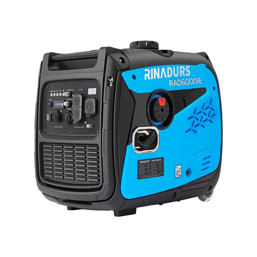 RINADURS 6000W Peak Portable Inverter Generator, Gas Powered Electric Start Generator with CO Sensor for Home Backup, Emergency Power, Food Truck, Jobsite and Outdoor Use
