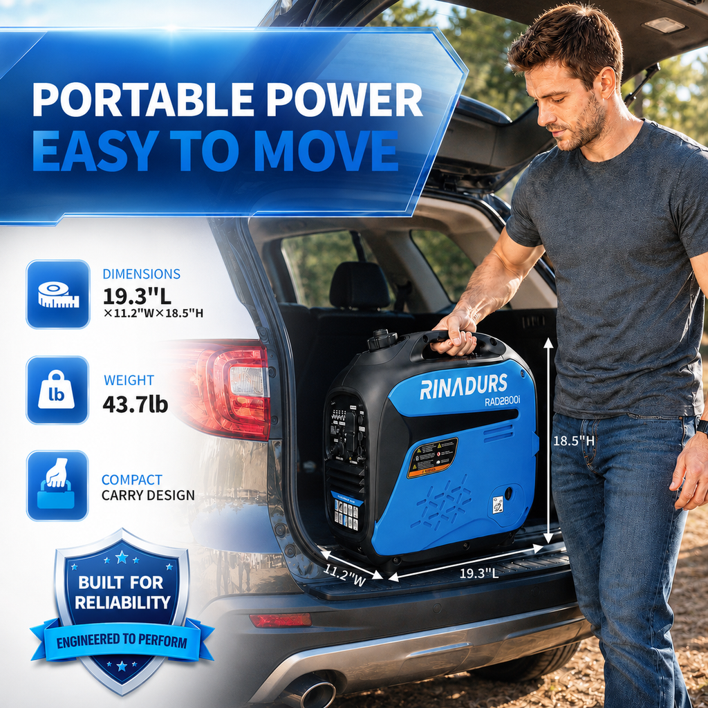 RINADURS 2800W Peak Portable Inverter Generator, Fuel Efficient Gas Powered Generator with CO Sensor, Parallel Ready for Camping, Tailgating, Outdoor Use and Emergency Backup