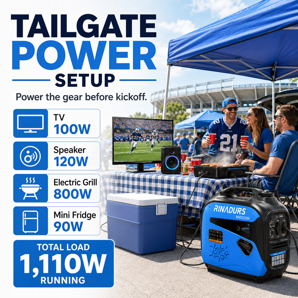RINADURS 2200W Portable Inverter Generator, Fuel Efficient Gas Powered Generator with CO Sensor, Parallel Ready, Lightweight Power for Camping, Tailgating, Outdoor Use and Emergency Backup