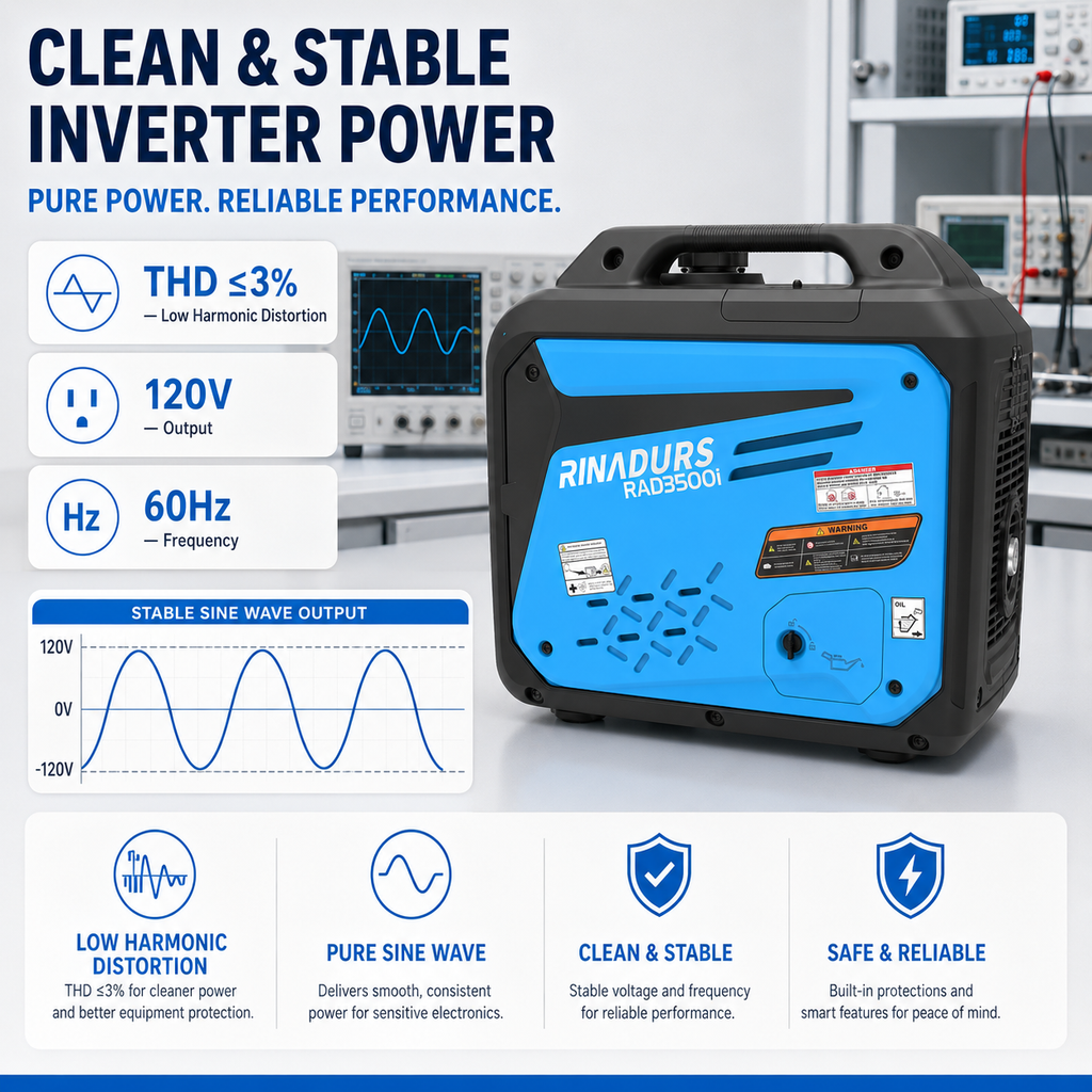 RINADURS 3500W Peak Portable Inverter Generator, Gas Powered Home Emergency Backup Generator with CO Sensor, Parallel Ready for Camping, RV Essentials and Outdoor Use