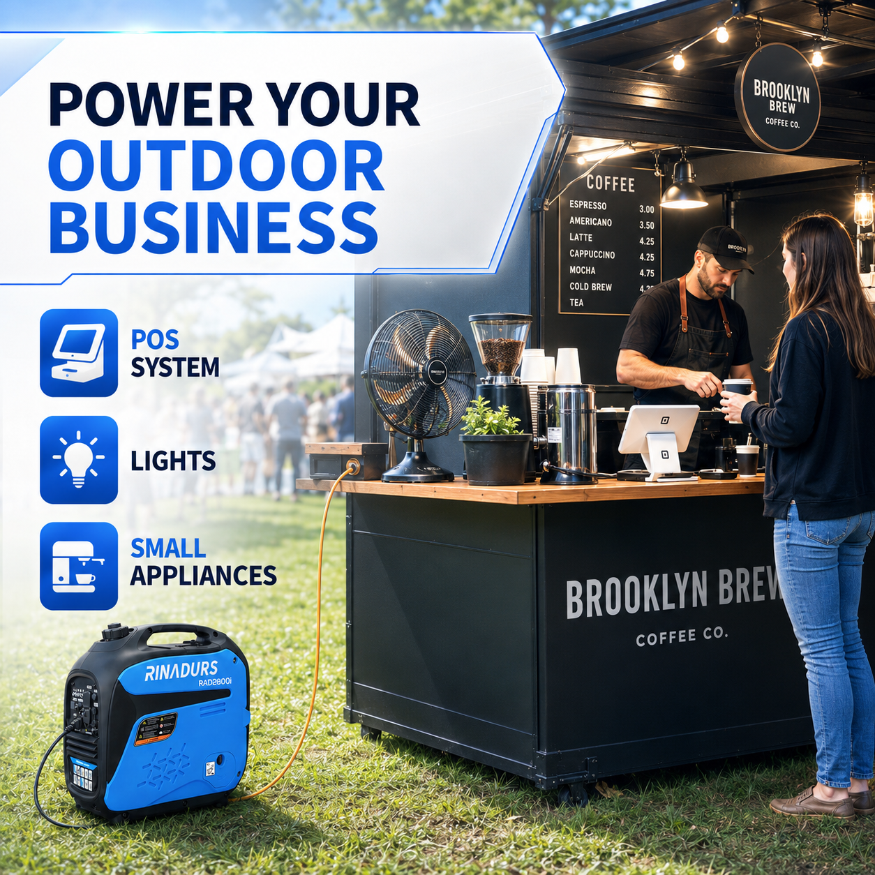 RINADURS 2800W Peak Portable Inverter Generator, Fuel Efficient Gas Powered Generator with CO Sensor, Parallel Ready for Camping, Tailgating, Outdoor Use and Emergency Backup