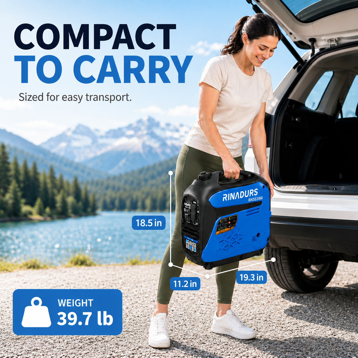 RINADURS 2200W Portable Inverter Generator, Fuel Efficient Gas Powered Generator with CO Sensor, Parallel Ready, Lightweight Power for Camping, Tailgating, Outdoor Use and Emergency Backup