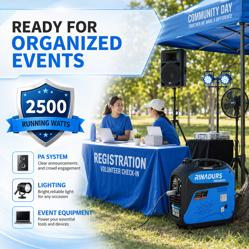 RINADURS 2800W Peak Portable Inverter Generator, Fuel Efficient Gas Powered Generator with CO Sensor, Parallel Ready for Camping, Tailgating, Outdoor Use and Emergency Backup
