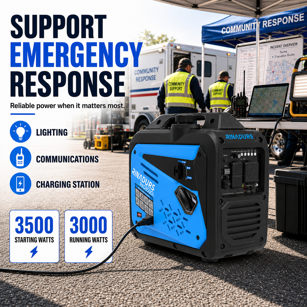 RINADURS 3500W Peak Portable Inverter Generator, Gas Powered Home Emergency Backup Generator with CO Sensor, Parallel Ready for Camping, RV Essentials and Outdoor Use