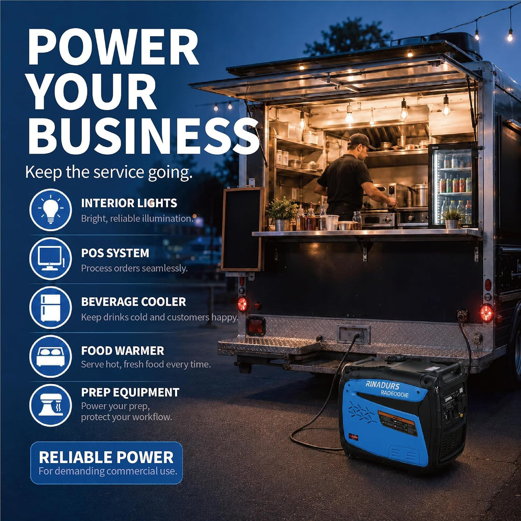 RINADURS 6000W Peak Portable Inverter Generator, Gas Powered Electric Start Generator with CO Sensor for Home Backup, Emergency Power, Food Truck, Jobsite and Outdoor Use